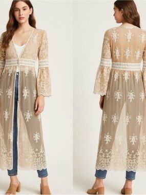 Forever 21 Plus size 1x Sheer Embroidered Duster kimono